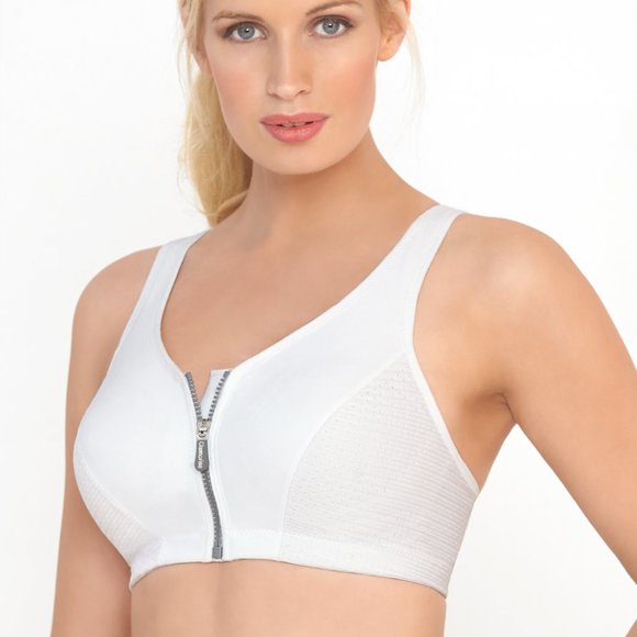 Glamorise SPORT Bra 32DD (HIGH-IMPACT) Wicks (RACERBACK) T-Back Zip-Up White NEW - Picture 11 of 16